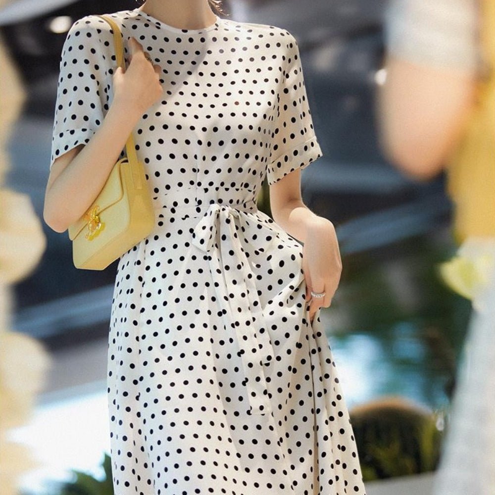 ウエストリボンドットワンピース|オフィスカジュアル レディース 通販【ミレジェネ】