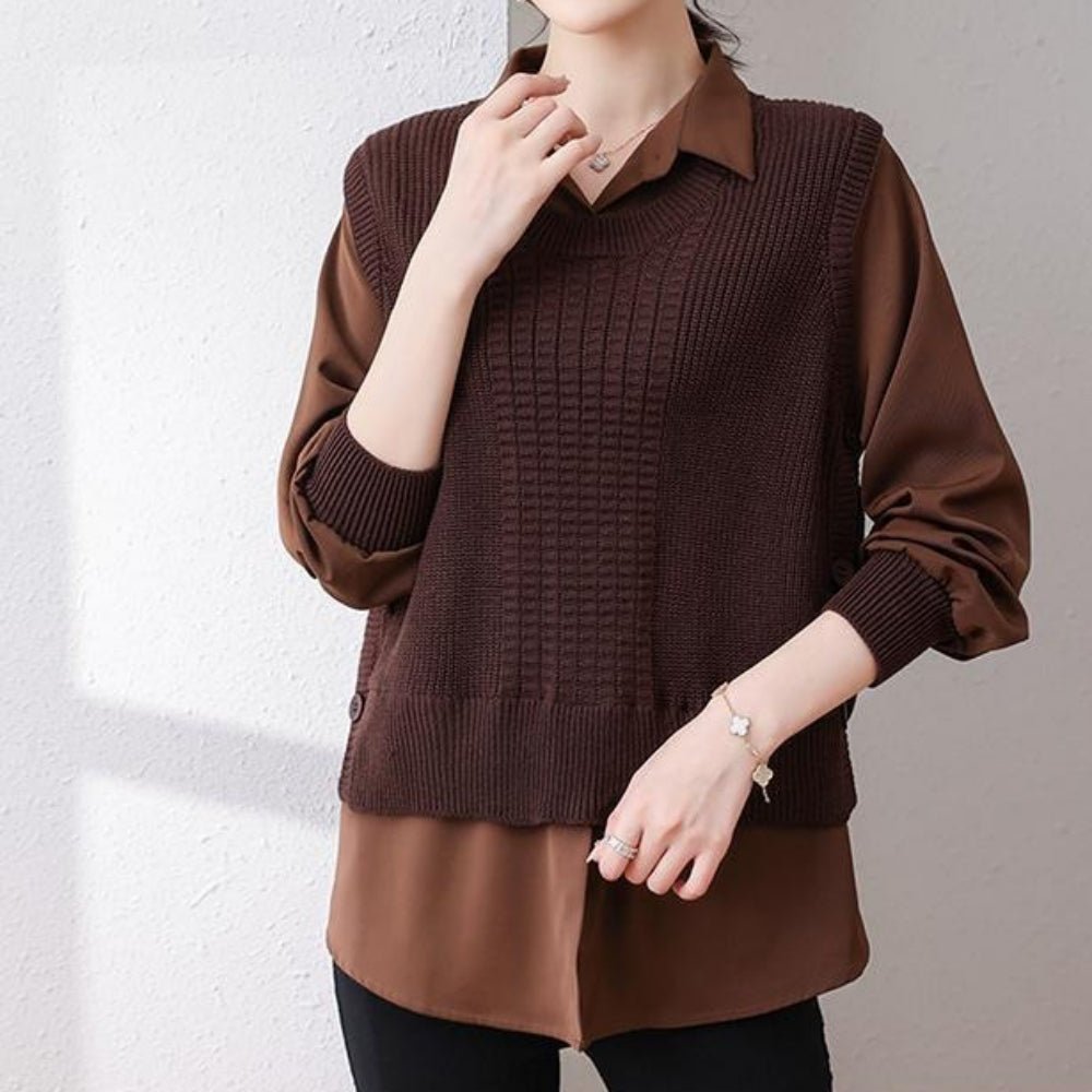 レイヤードニット長袖ブラウス|オフィスカジュアル レディース 通販【ミレジェネ】