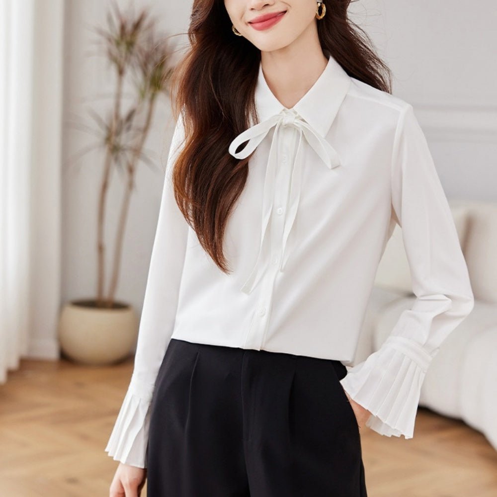 袖フレアリボンブラウス|オフィスカジュアル レディース 通販【ミレジェネ】