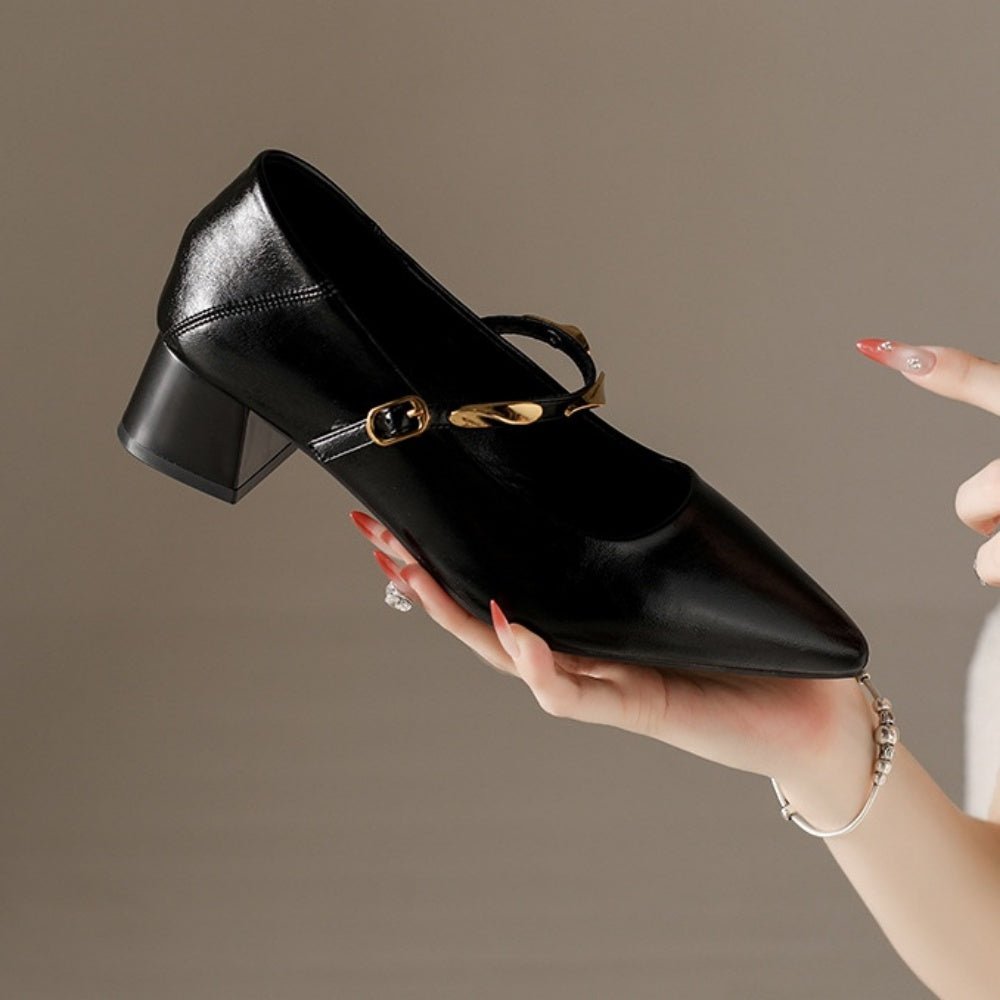 スクエアヒールゴールドストラップパンプス|オフィスカジュアル レディース 通販【ミレジェネ】