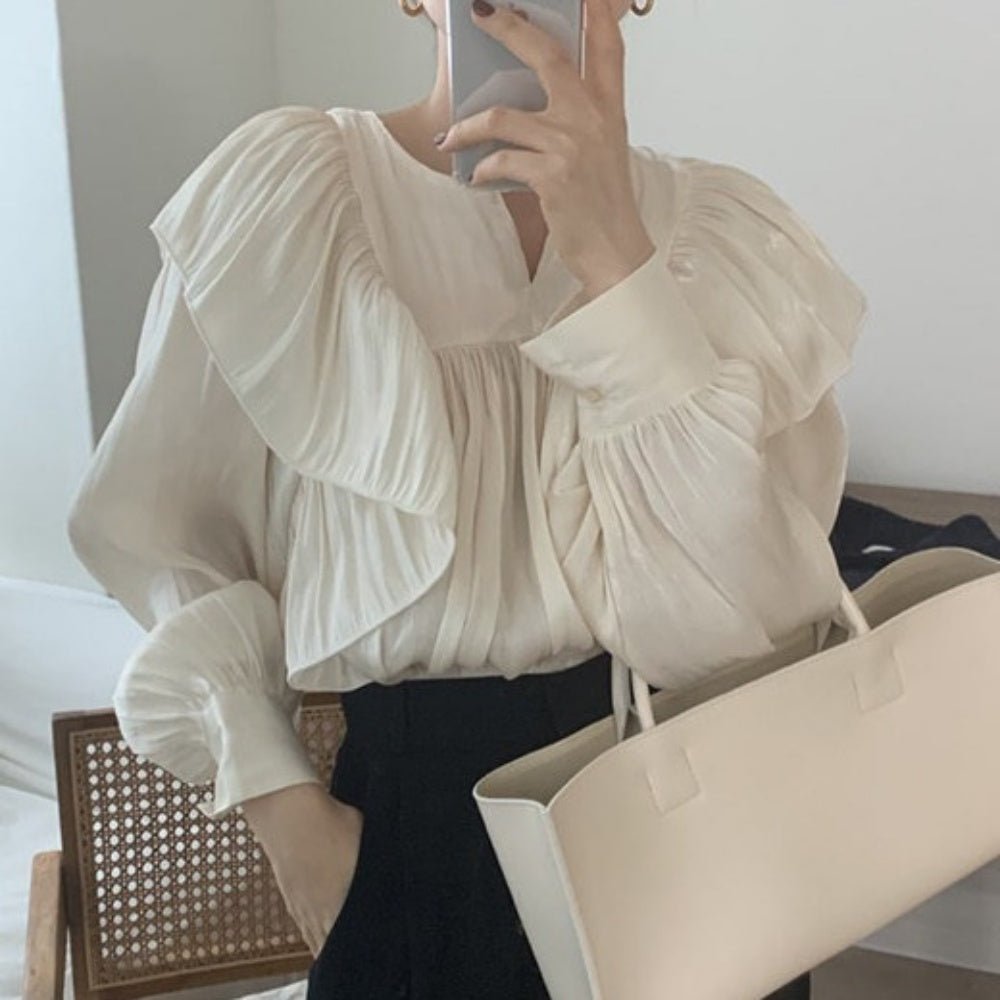 フリルプリーツブラウス|オフィスカジュアル レディース 通販【ミレジェネ】
