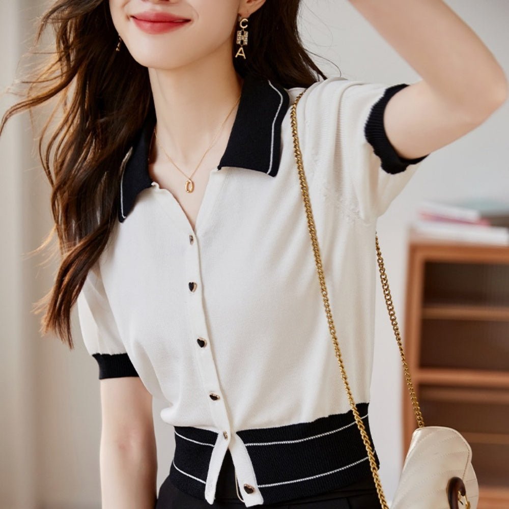 配色襟付きフロントボタンニット|オフィスカジュアル レディース 通販【ミレジェネ】