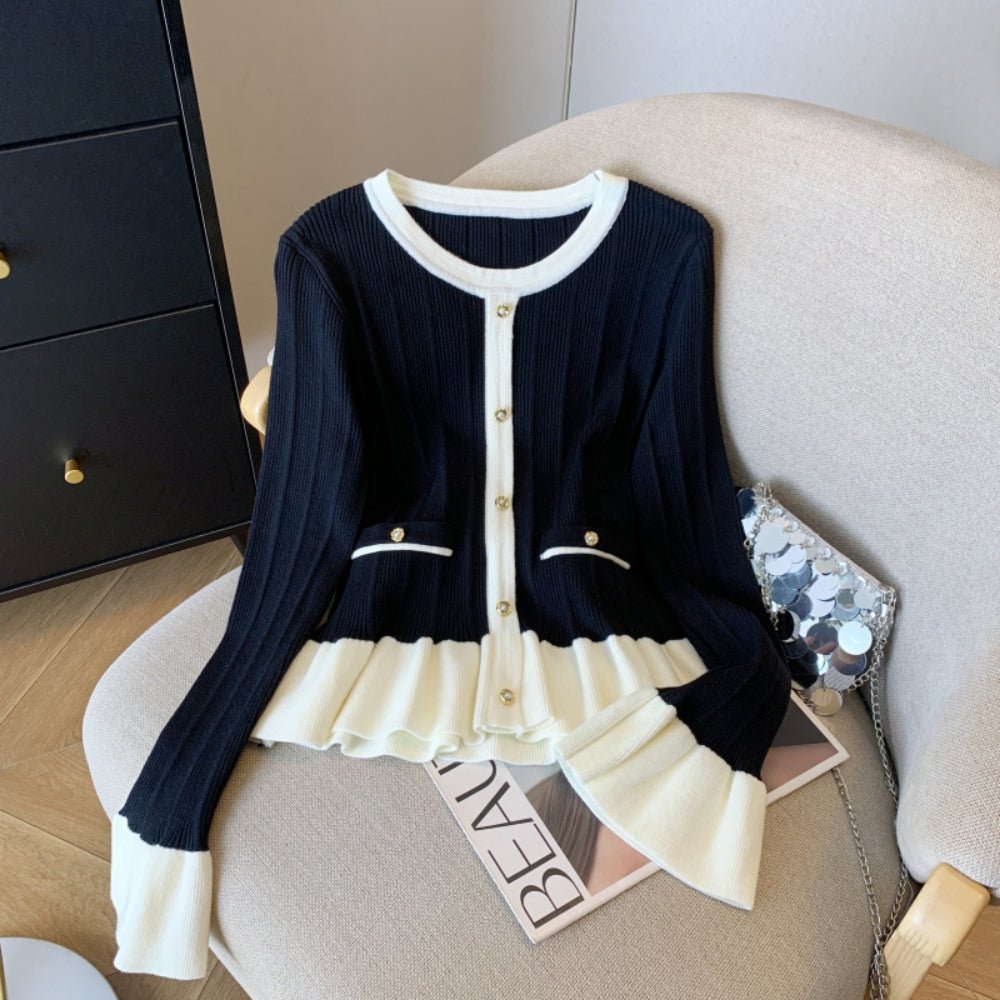 配色フリルカーデ風ニットトップス|オフィスカジュアル レディース 通販【ミレジェネ】