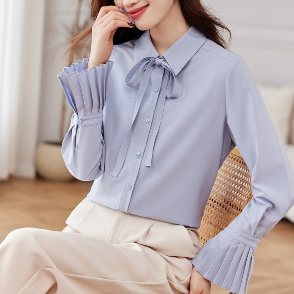 袖フレアリボンブラウス|オフィスカジュアル レディース 通販【ミレジェネ】