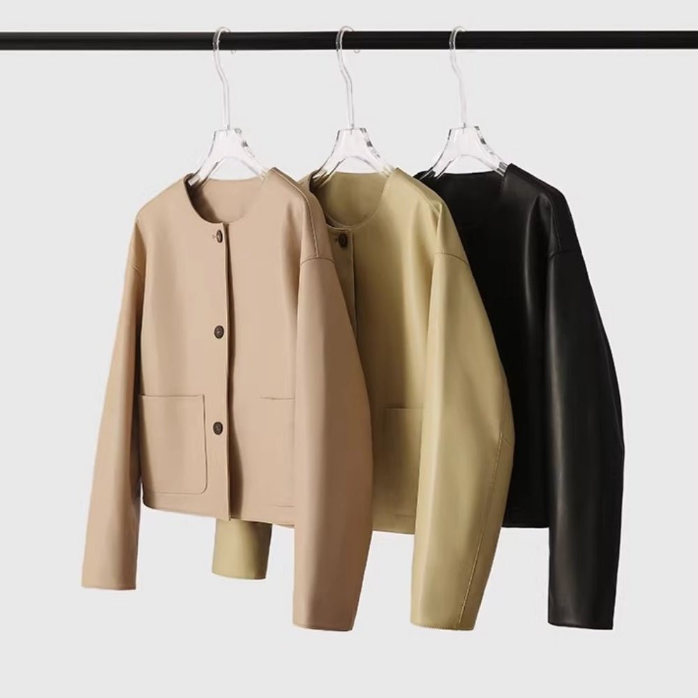 ノーカラーレザージャケット|オフィスカジュアル レディース 通販【ミレジェネ】