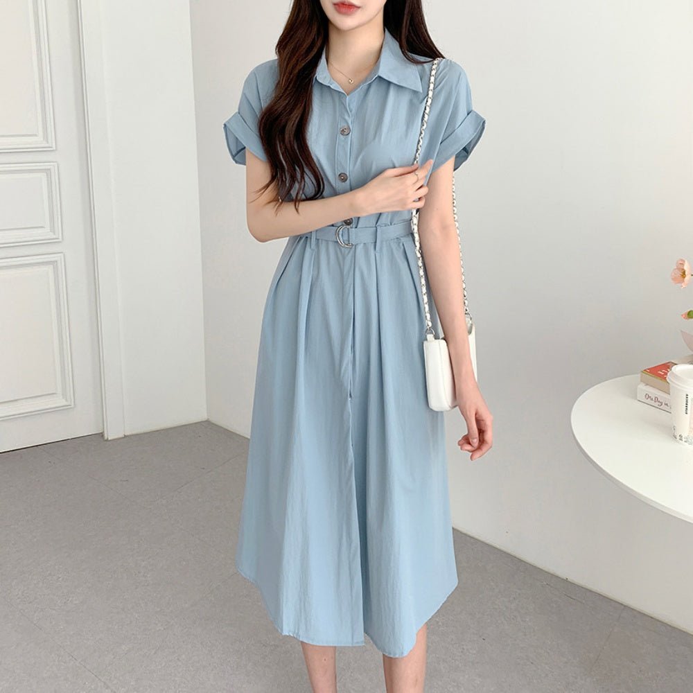 共布ベルト付き開襟半袖ワンピース|オフィスカジュアル レディース 通販 Millennial Generation【ミレジェネ】