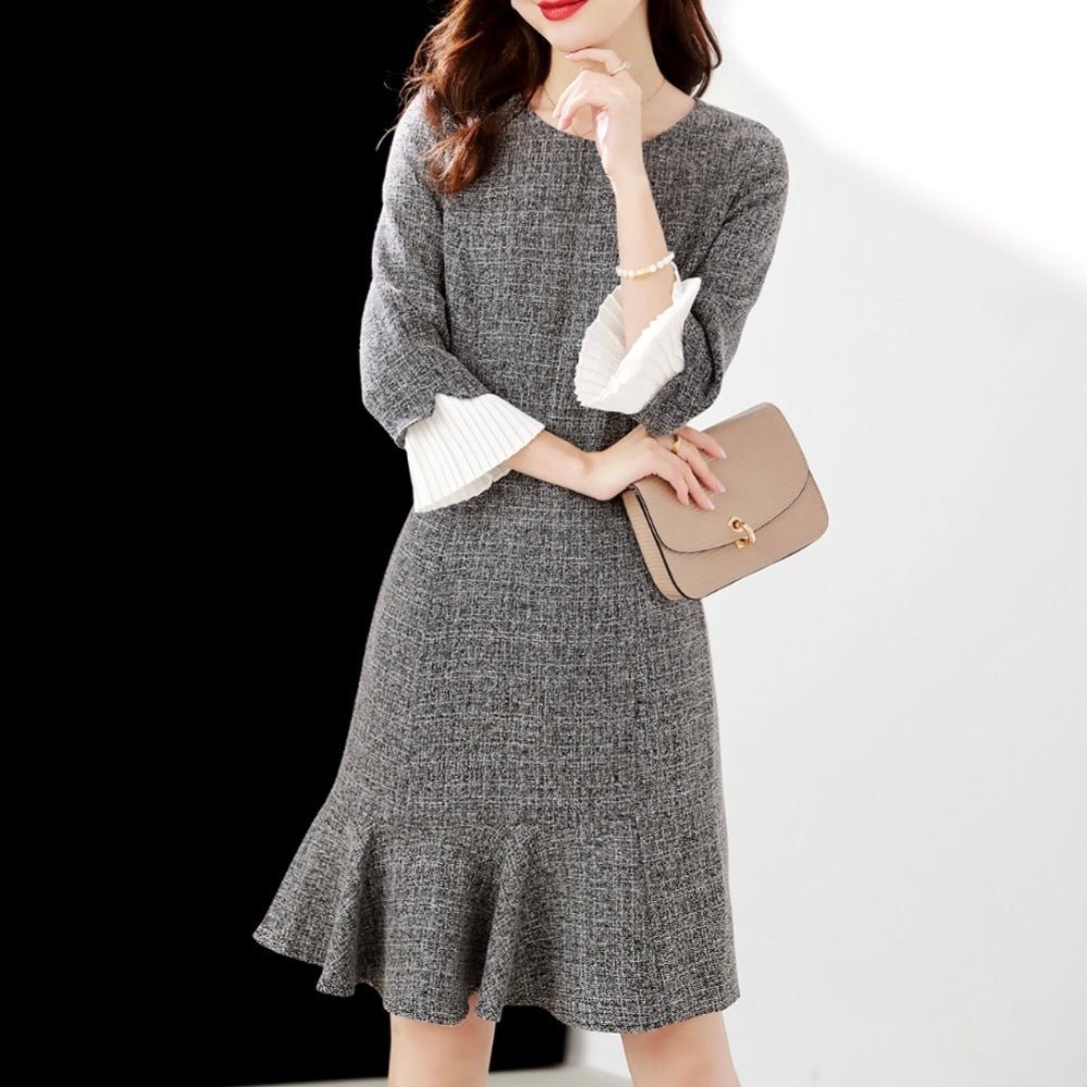 袖プリーツマーメイドワンピース|オフィスカジュアル レディース 通販【ミレジェネ】