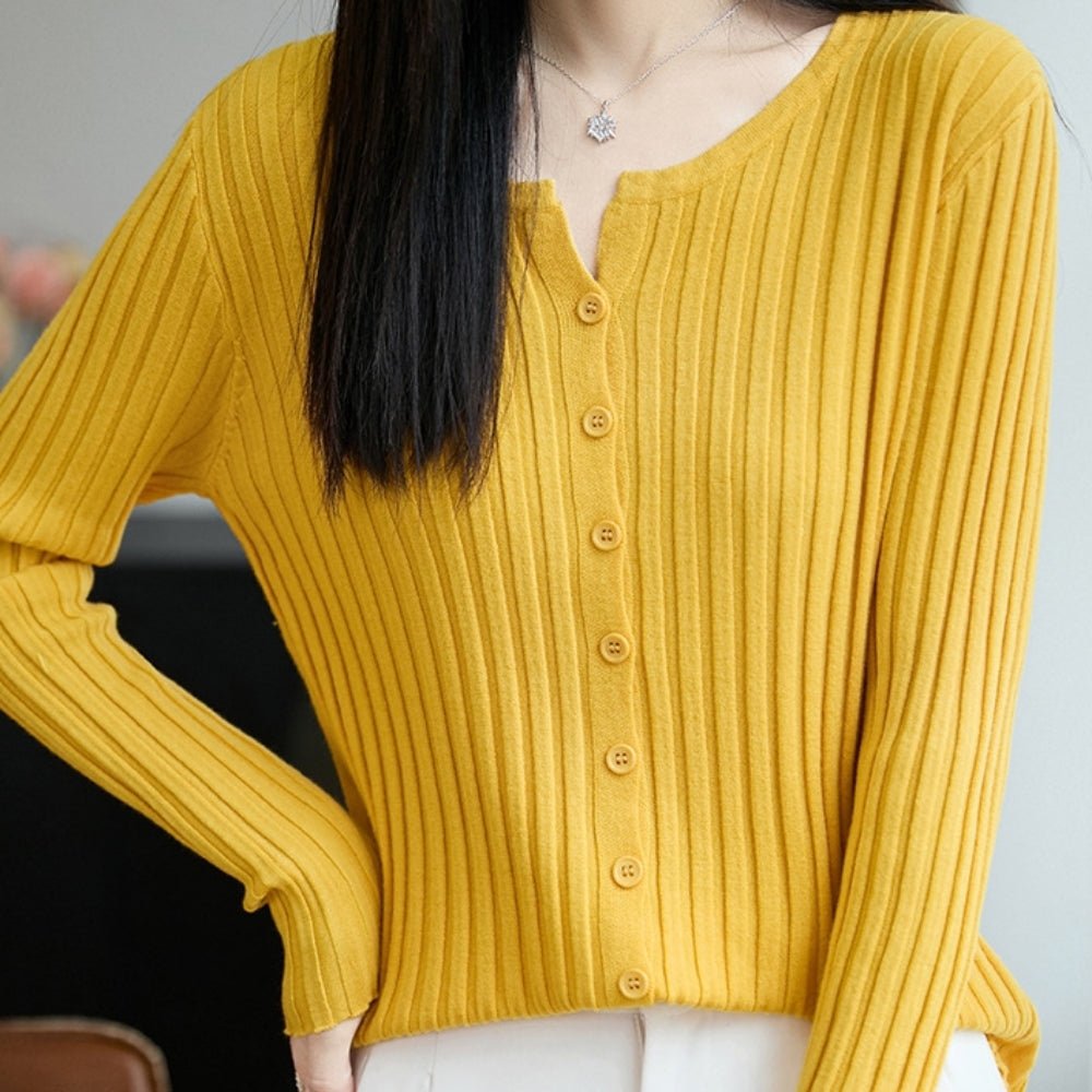 ラウンドネックリブカーディガン|オフィスカジュアル レディース 通販【ミレジェネ】