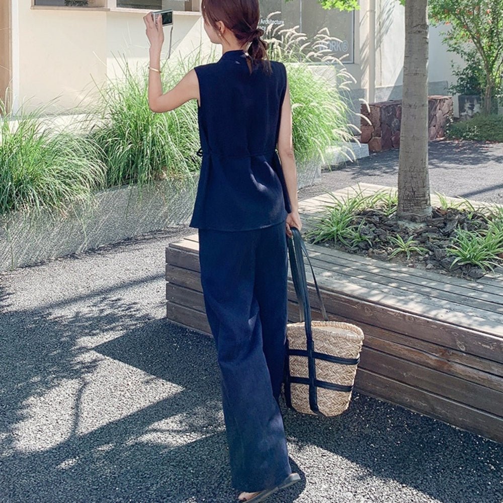 スタンドカラーノースリーブ・ワイドパンツセットアップ|オフィスカジュアル レディース 通販【ミレジェネ】