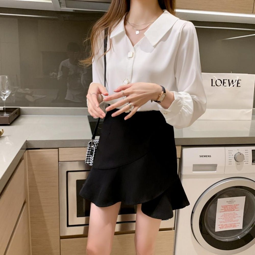 装飾ボタンスキッパーブラウス|オフィスカジュアル レディース 通販 Millennial Generation【ミレジェネ】