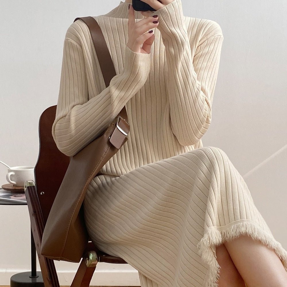 フリンジ付きリブニットワンピ|オフィスカジュアル レディース 通販【ミレジェネ】