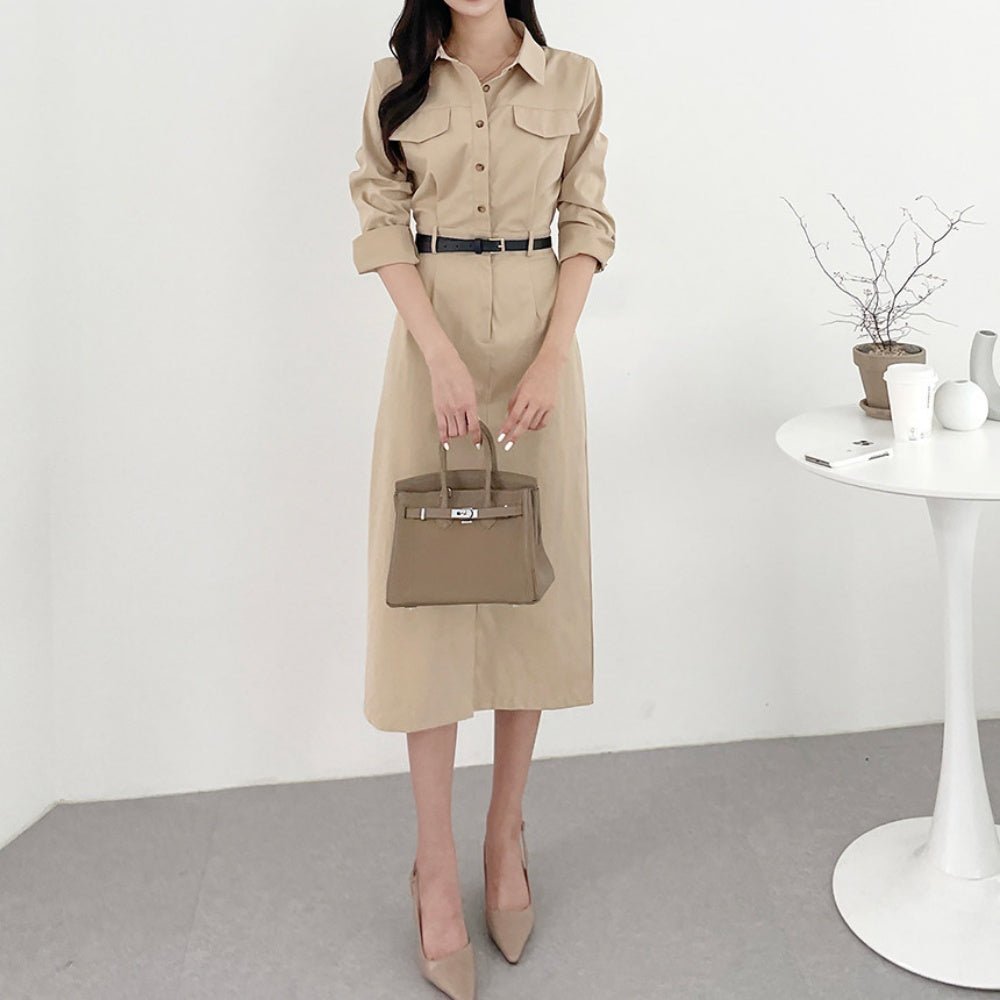 ベルト付きシャツワンピース|オフィスカジュアル レディース 通販【ミレジェネ】