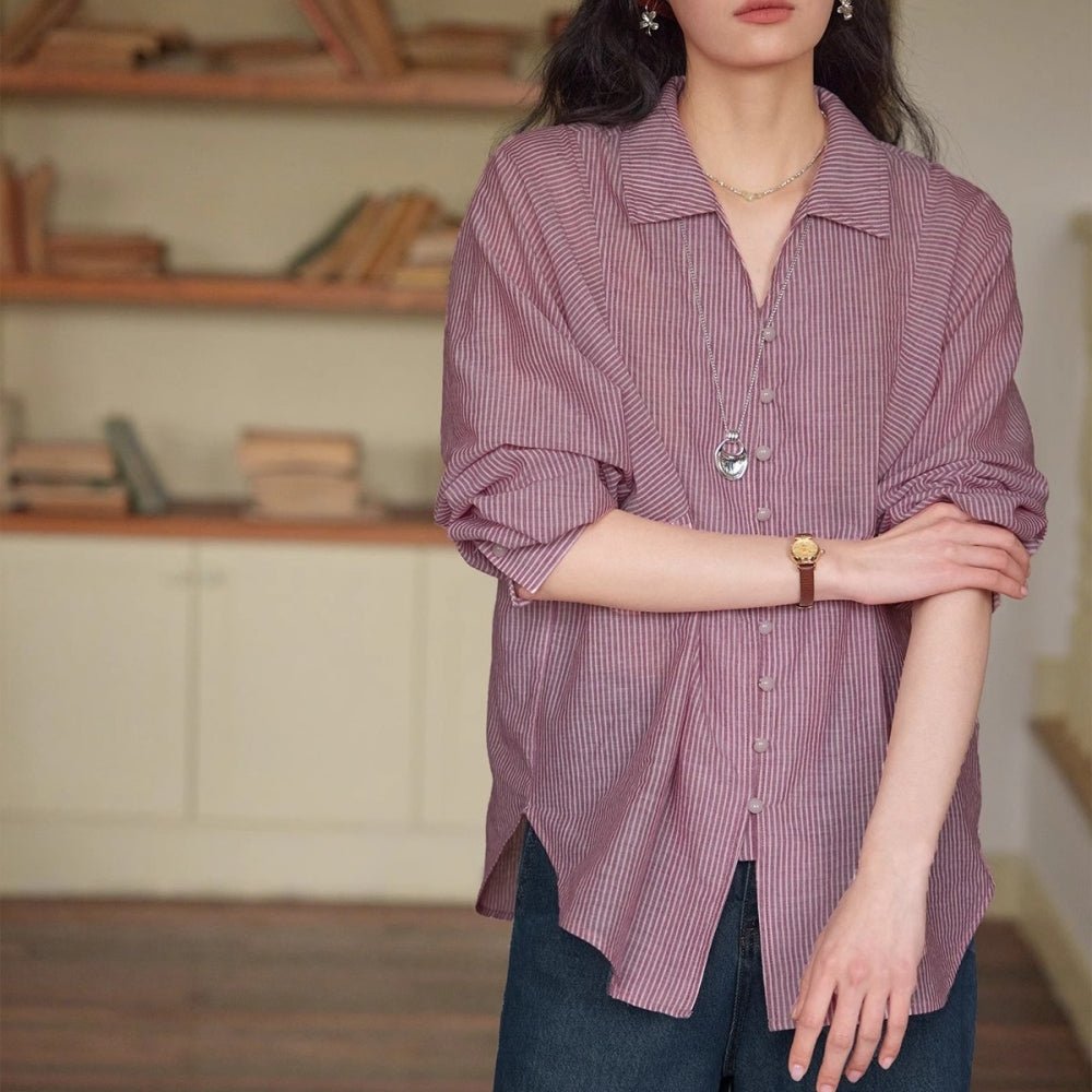 フレンチストライプゆったりコットンシャツ|オフィスカジュアル レディース 通販【ミレジェネ】