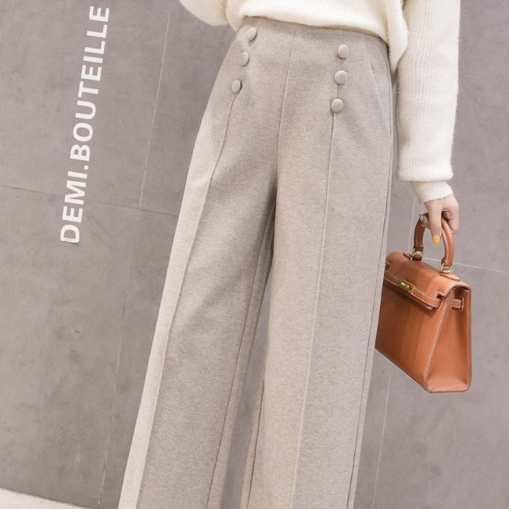 クルミボタンセンタープレスワイドパンツ|オフィスカジュアル レディース 通販 Millennial Generation【ミレジェネ】