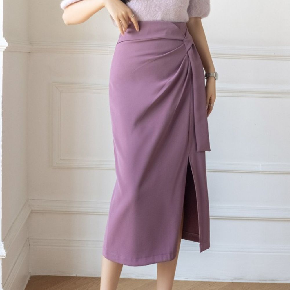 ウエストリボンスリットスカート|オフィスカジュアル レディース 通販【ミレジェネ】