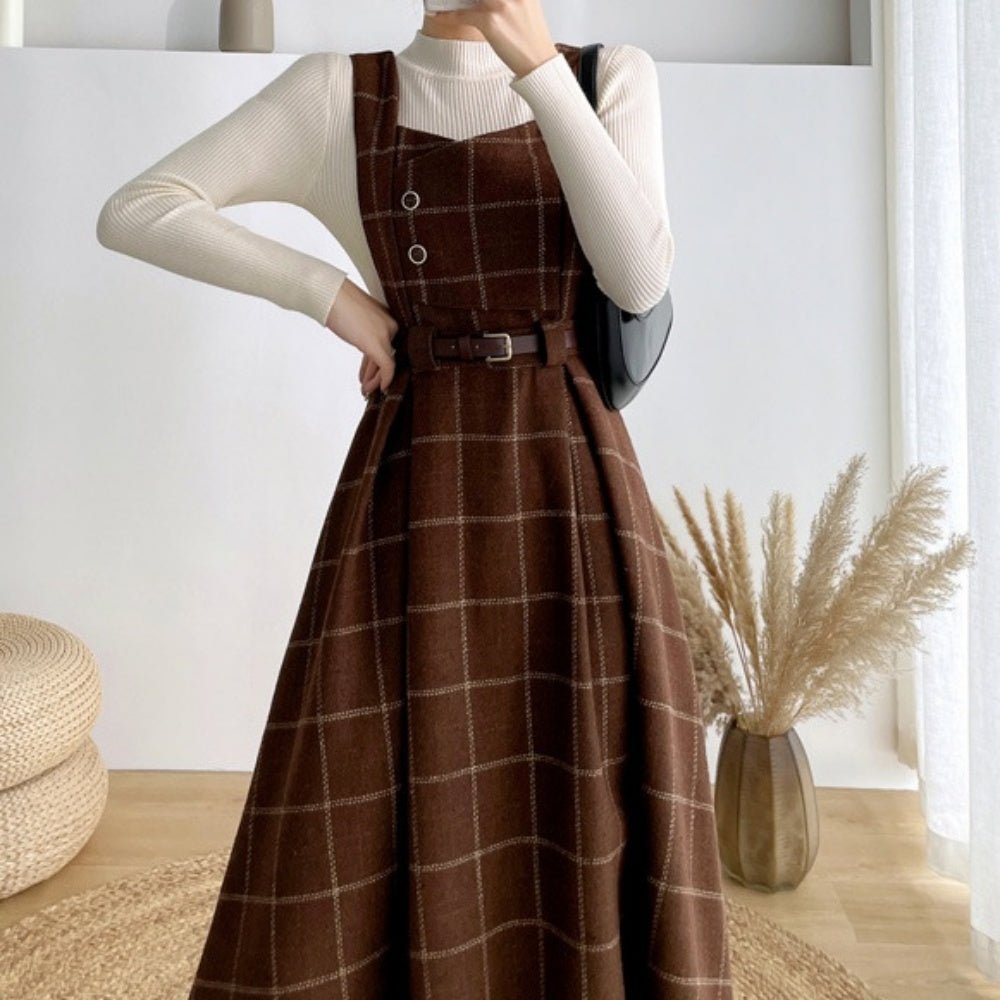 ベルト付きチェックジャンパースカート|オフィスカジュアル レディース 通販【ミレジェネ】