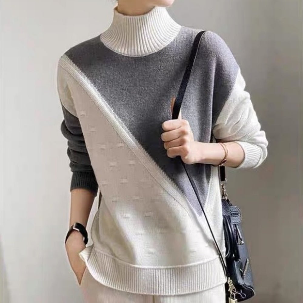 ハイネックバイカラーデザインニット|オフィスカジュアル レディース 通販 Millennial Generation【ミレジェネ】