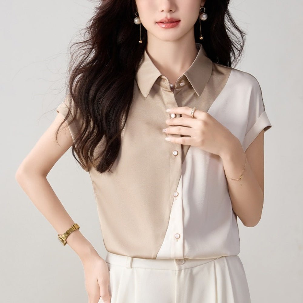 バイカラーフレンチスリーブブラウス|オフィスカジュアル レディース 通販【ミレジェネ】