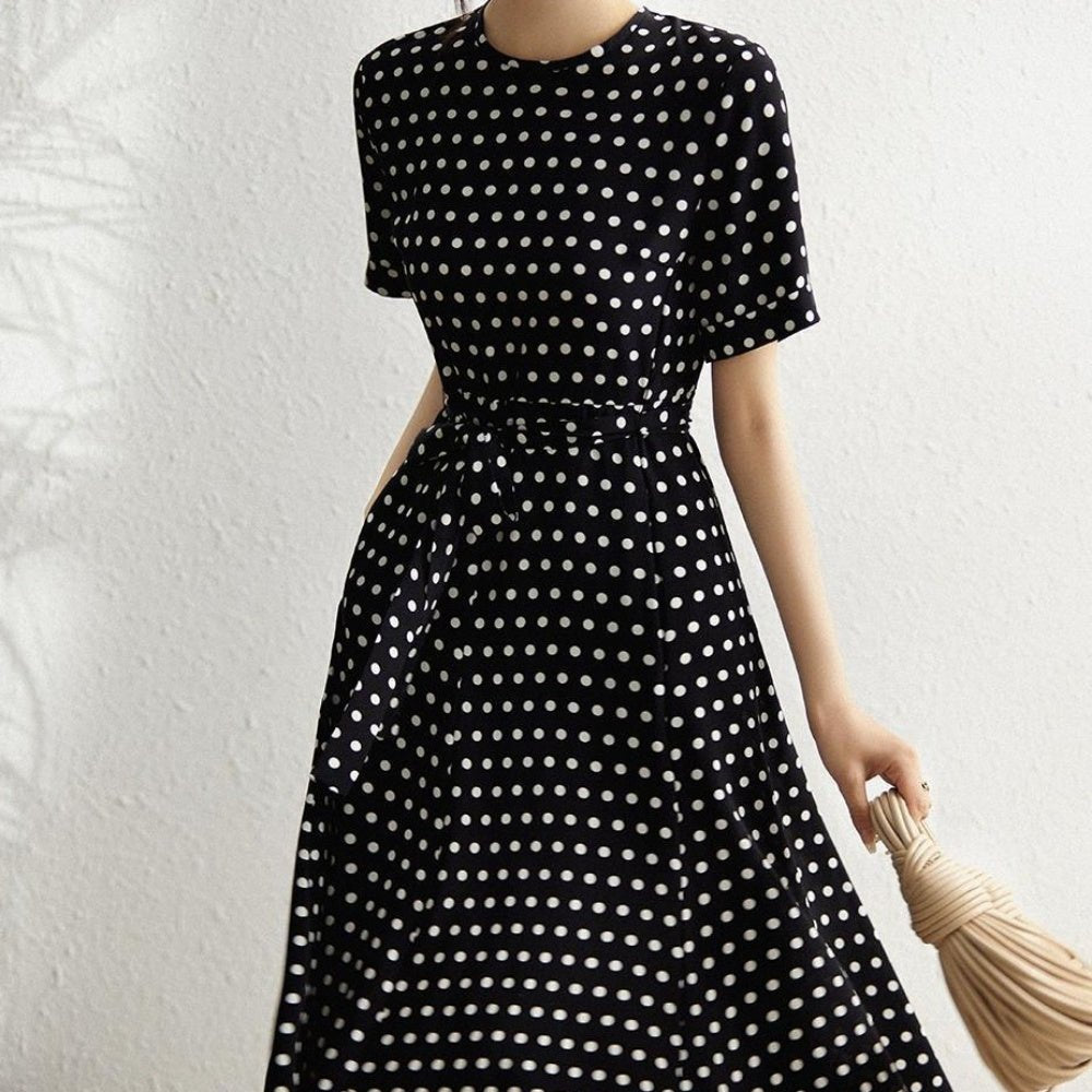 ウエストリボンドットワンピース|オフィスカジュアル レディース 通販【ミレジェネ】