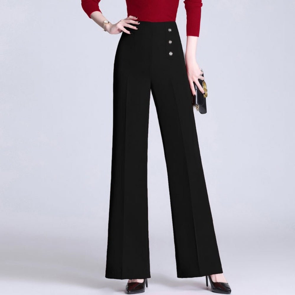 ハイウエスト飾りボタン線有りワイドパンツ|オフィスカジュアル レディース 通販 Millennial Generation【ミレジェネ】