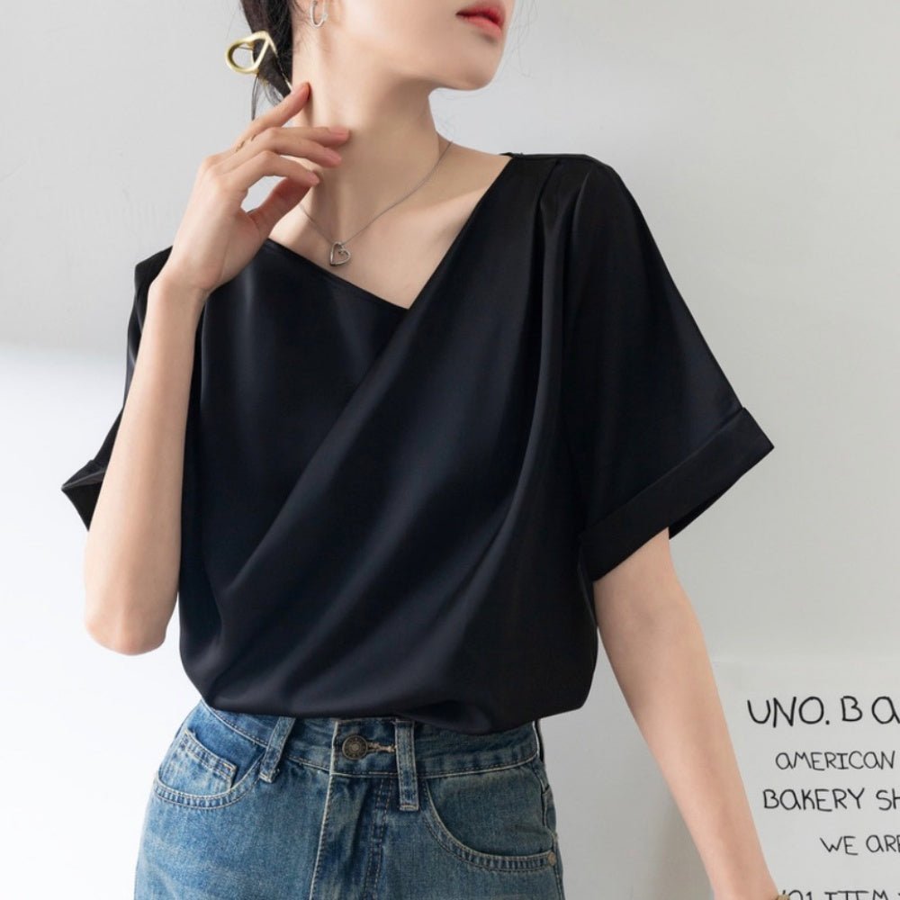 肩ドレープ半袖トップス|オフィスカジュアル レディース 通販【ミレジェネ】
