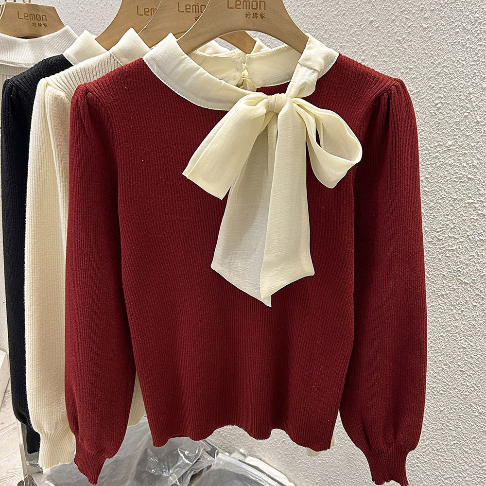 シフォンリボンタイ付きニットトップス|オフィスカジュアル レディース 通販【ミレジェネ】