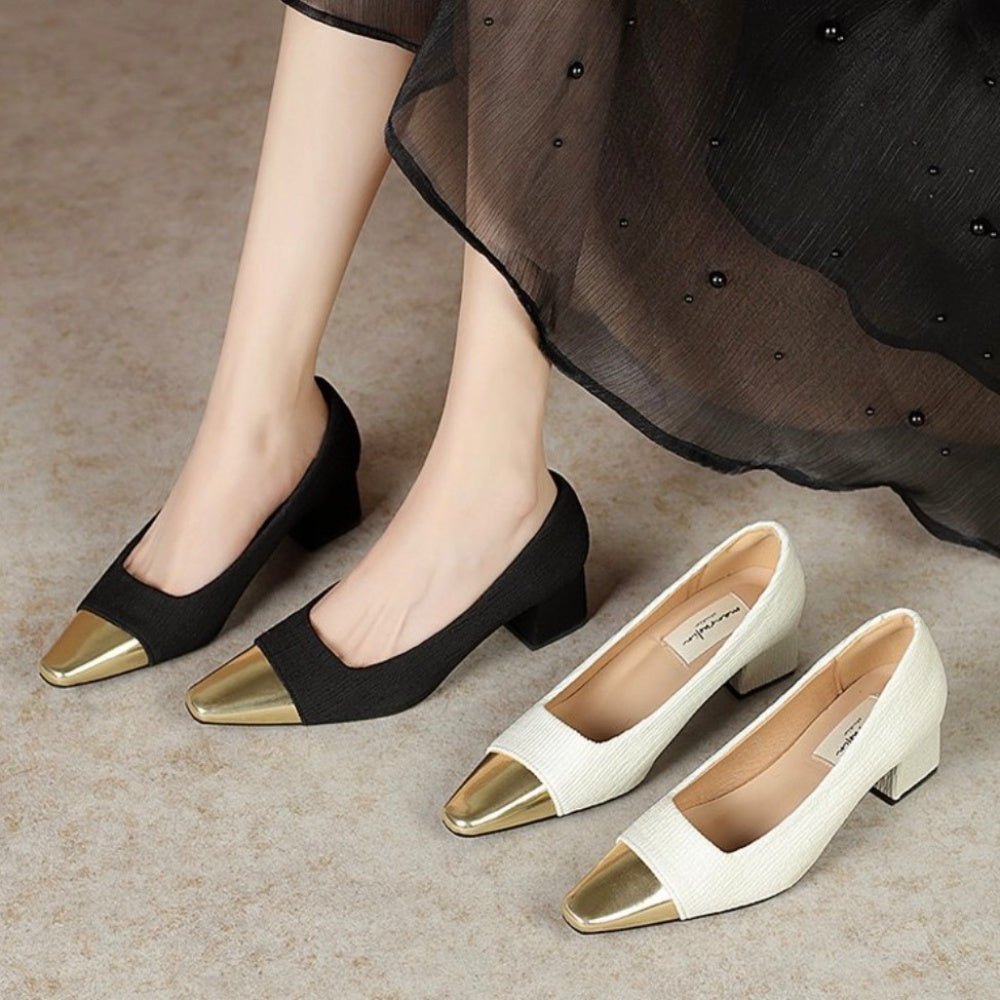 オフィスカジュアル ポインテッドトゥつま先ワンポイントパンプス ミレジェネ