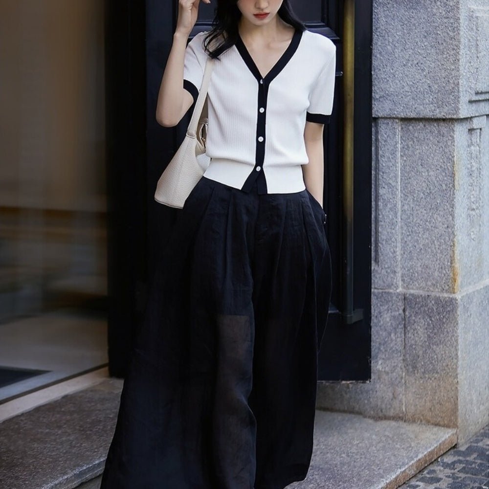 フロントボタン配色トップス|オフィスカジュアル レディース 通販【ミレジェネ】