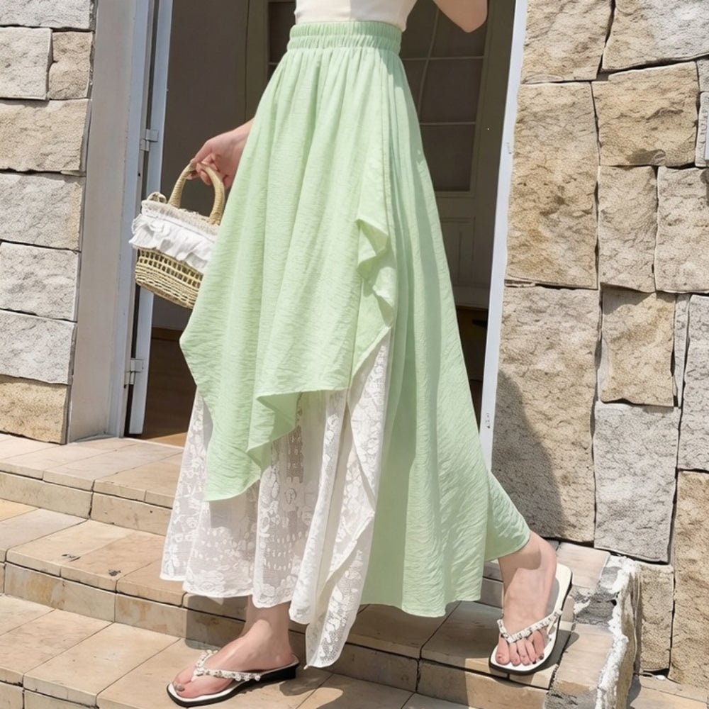 レースレイヤーイレヘムフレアスカート|オフィスカジュアル レディース 通販【ミレジェネ】