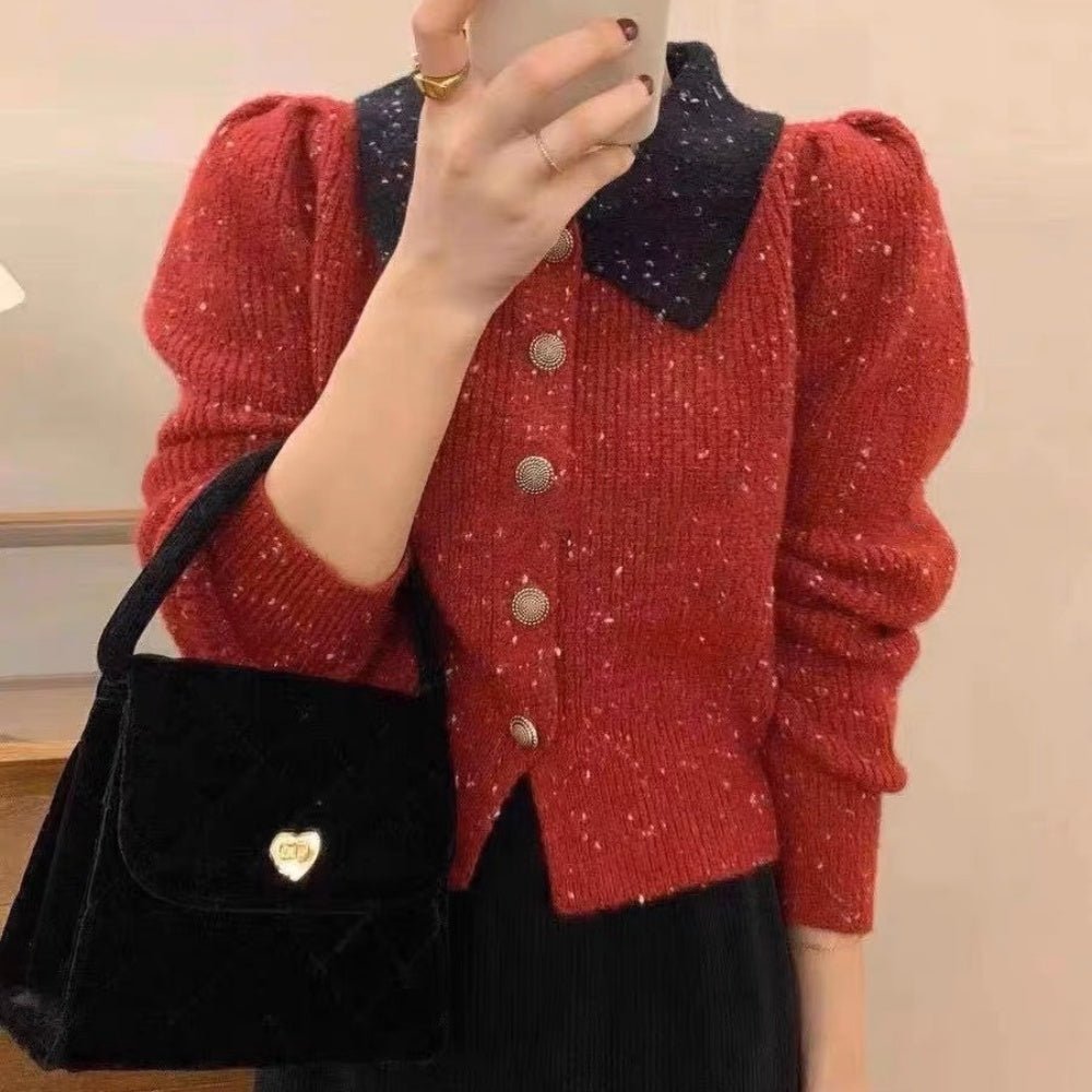 配色襟付きネップニットカーディガン|オフィスカジュアル レディース 通販【ミレジェネ】