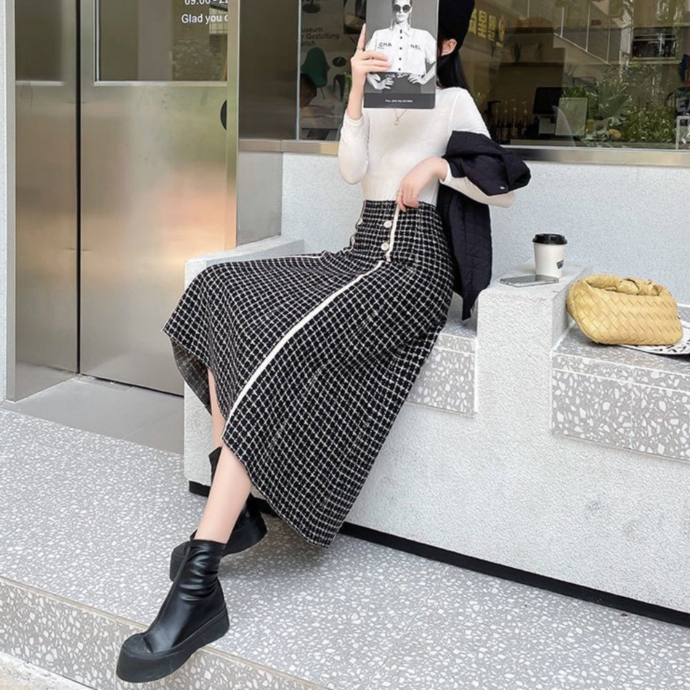ライン入チェックスカート|オフィスカジュアル レディース 通販【ミレジェネ】