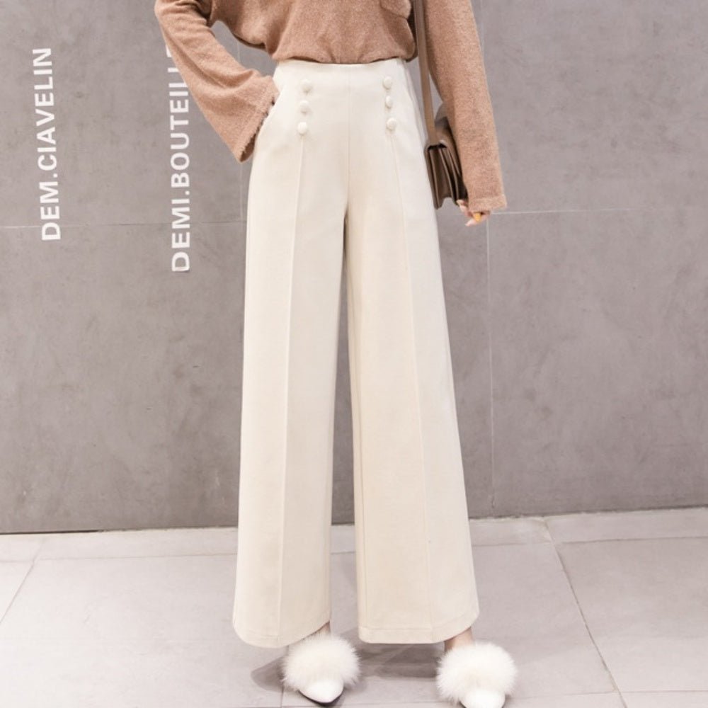 クルミボタンセンタープレスワイドパンツ|オフィスカジュアル レディース 通販 Millennial Generation【ミレジェネ】