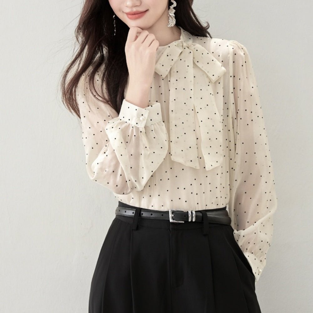 ドット柄リボンブラウス|オフィスカジュアル レディース 通販【ミレジェネ】