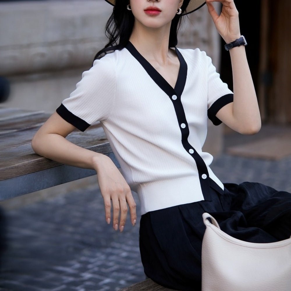 フロントボタン配色トップス|オフィスカジュアル レディース 通販【ミレジェネ】