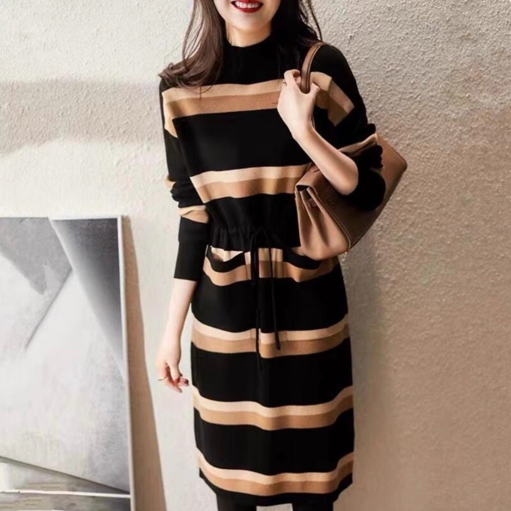 ハイネックストライプワンピ|オフィスカジュアル レディース 通販【ミレジェネ】