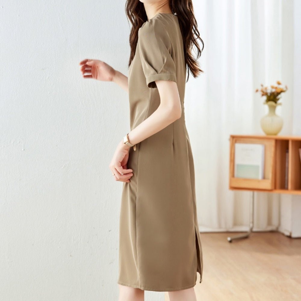 ウエストドレープ半袖ワンピース|オフィスカジュアル レディース 通販【ミレジェネ】