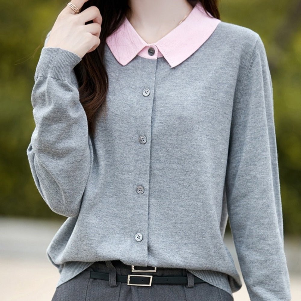 襟付きウールニットカーディガン|オフィスカジュアル レディース 通販【ミレジェネ】