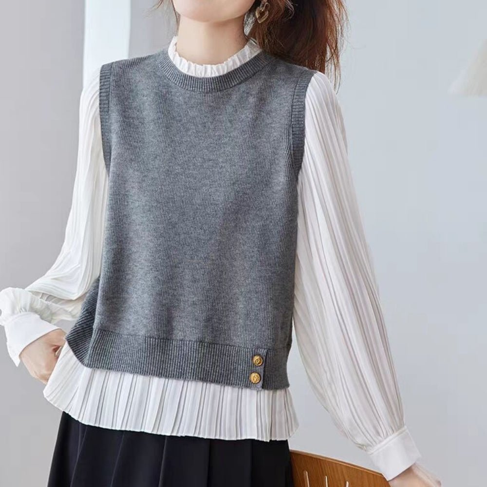 見せかけニットプリーツブラウス|オフィスカジュアル レディース 通販【ミレジェネ】