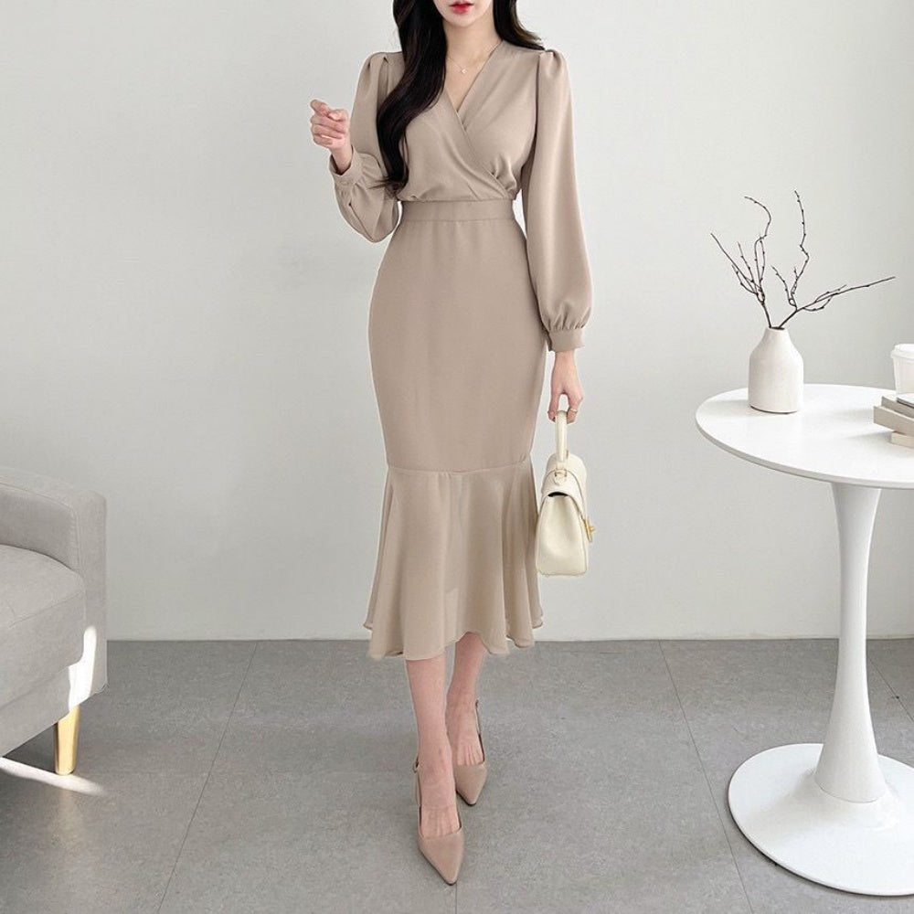 カシュクールマーメイドワンピース|オフィスカジュアル レディース 通販【ミレジェネ】