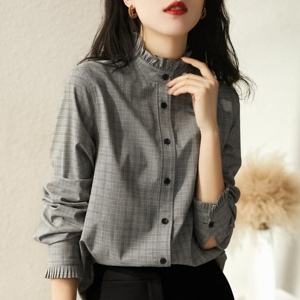 チェック柄フリルブラウス|オフィスカジュアル レディース 通販【ミレジェネ】