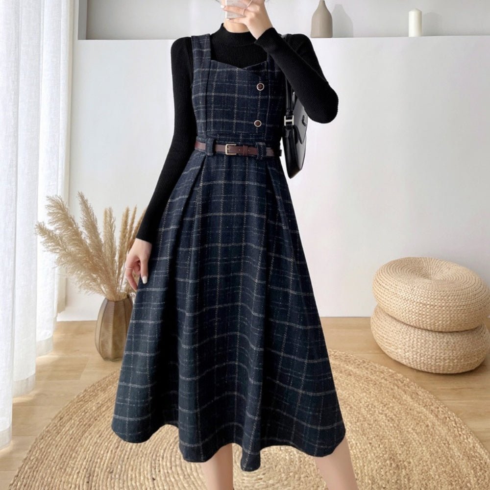 ベルト付きチェックジャンパースカート|オフィスカジュアル レディース 通販【ミレジェネ】