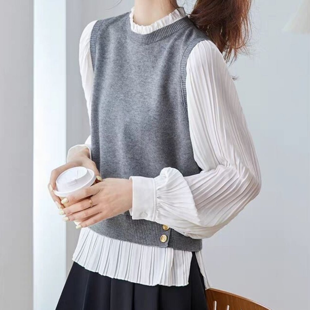 見せかけニットプリーツブラウス|オフィスカジュアル レディース 通販【ミレジェネ】
