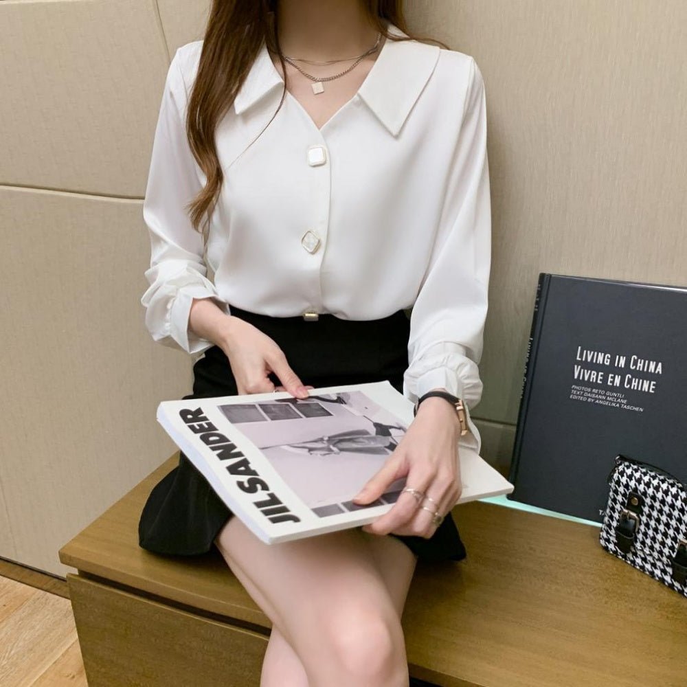 装飾ボタンスキッパーブラウス|オフィスカジュアル レディース 通販 Millennial Generation【ミレジェネ】