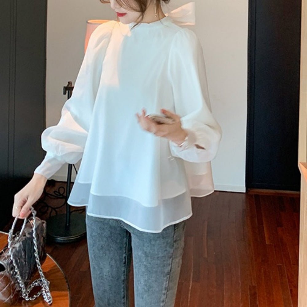 バックリボンシフォンフレアブラウス|オフィスカジュアル レディース 通販 Millennial Generation【ミレジェネ】