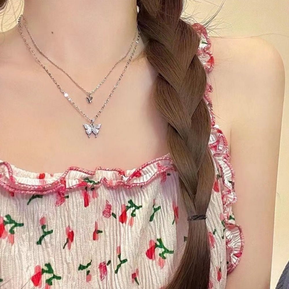 バタフライモチーフダブルネックレス|オフィスカジュアル レディース 通販【ミレジェネ】