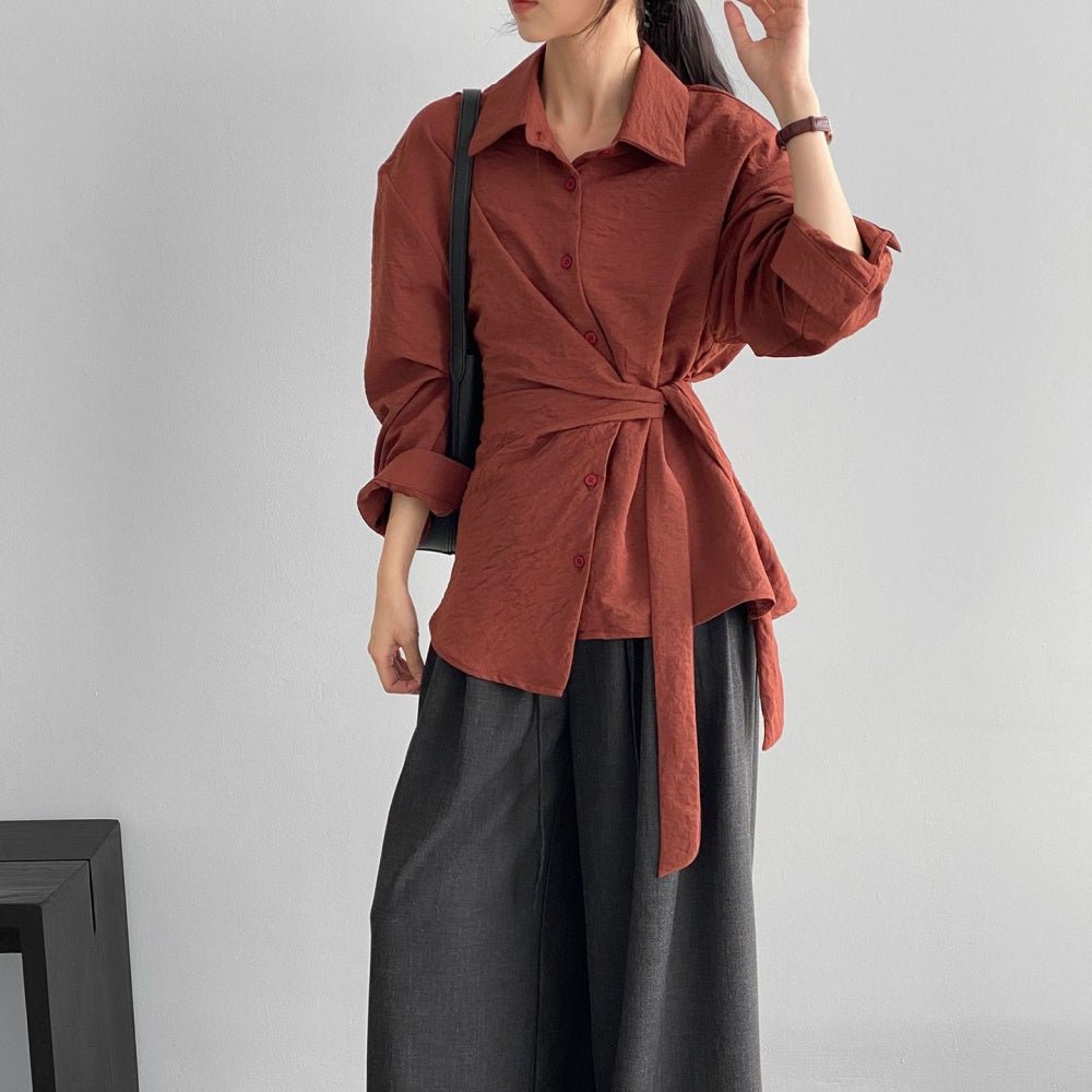 ウエスト共地ベルト付シャツブラウス|オフィスカジュアル レディース 通販【ミレジェネ】