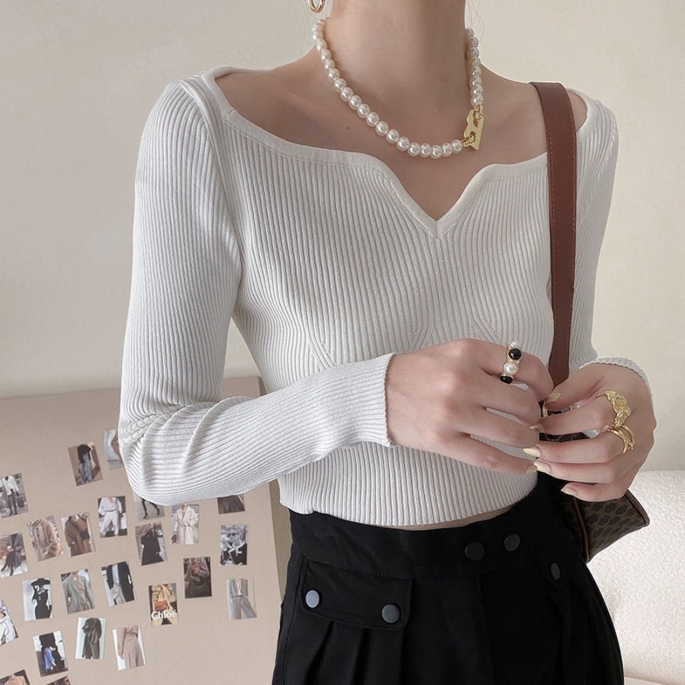 ハートネックリブニット|オフィスカジュアル レディース 通販【ミレジェネ】