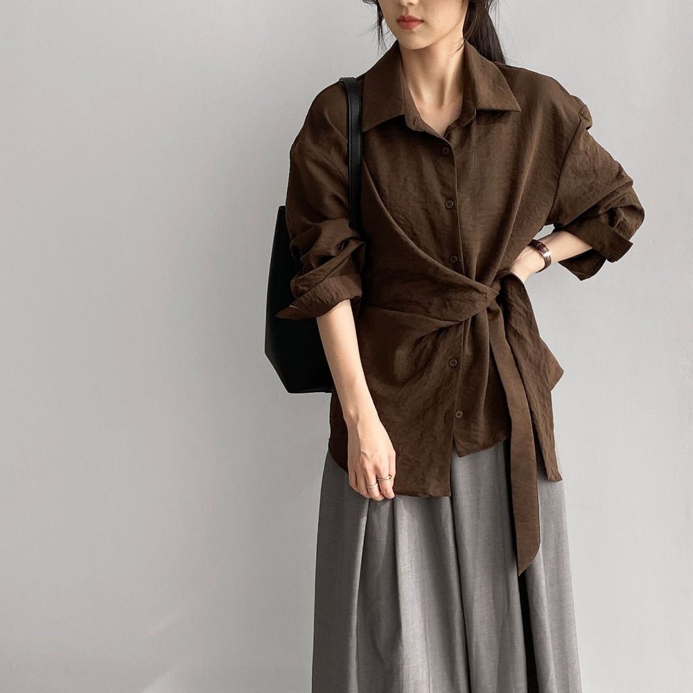 ウエスト共地ベルト付シャツブラウス|オフィスカジュアル レディース 通販【ミレジェネ】