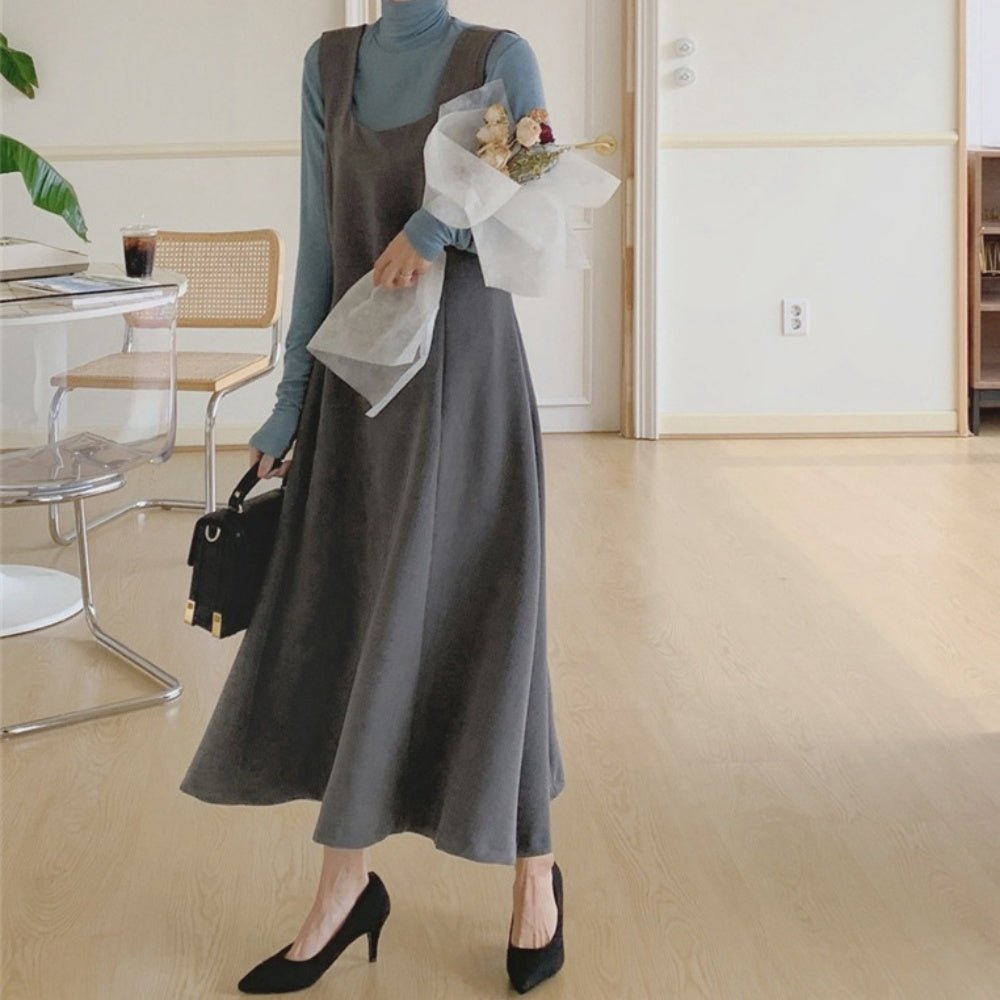 スクエアネックロングジャンパースカート|オフィスカジュアル レディース 通販【ミレジェネ】