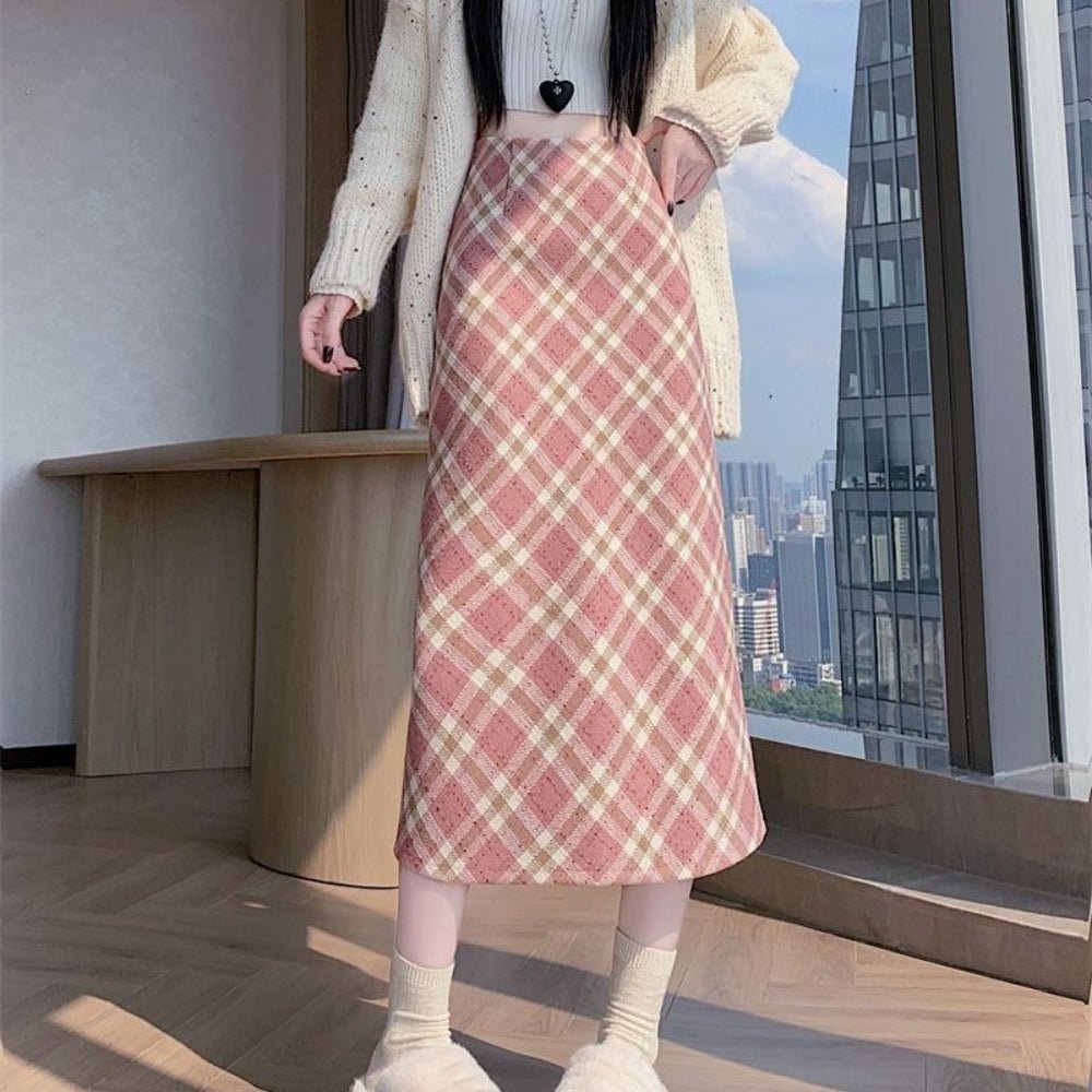 カラーチェックハイウエストミディスカート|オフィスカジュアル レディース 通販【ミレジェネ】